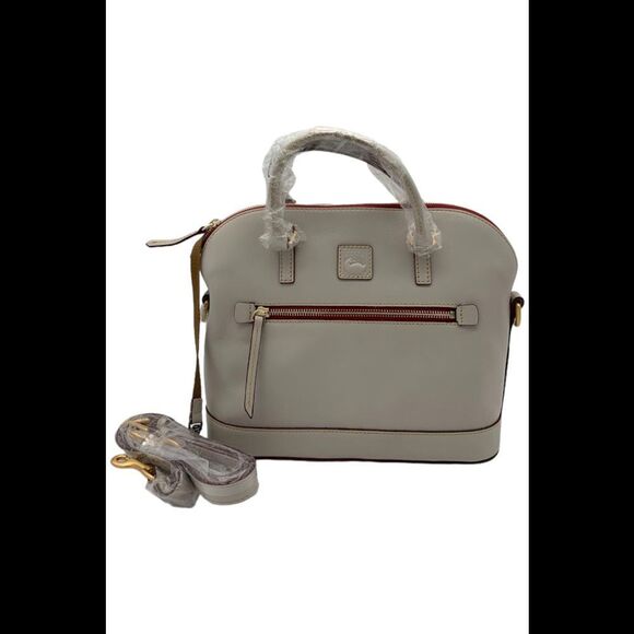 Dooney & Bourke Florentine Leather Domed Front Zip Satchel Ecru
